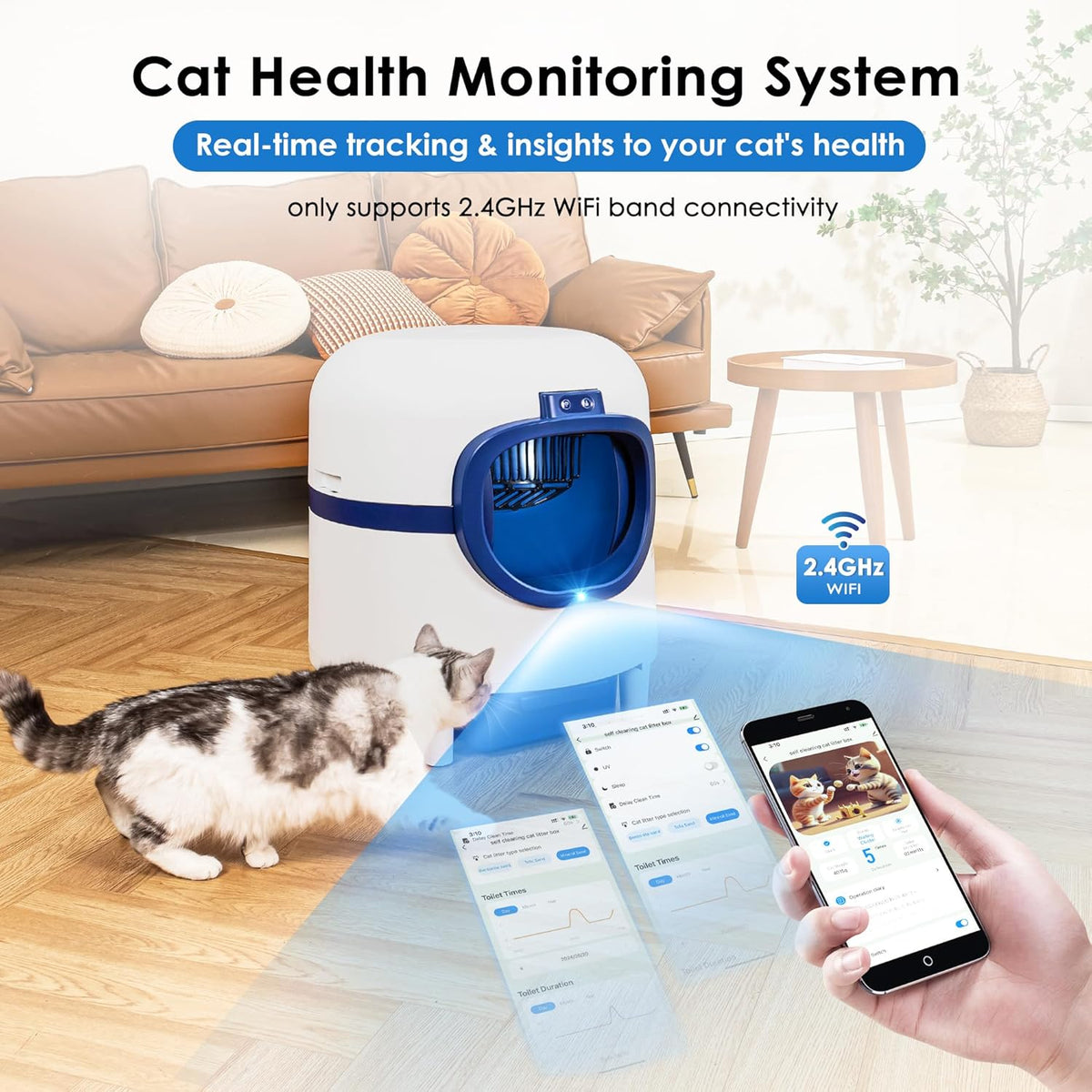 White & Blue Self Cleaning Automatic Cat Litter Box with 2 Rolls Garbage Bags P99947