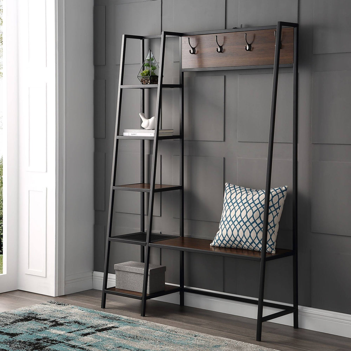 72 inch Dark Walnut Hall Tree with Storage P7166