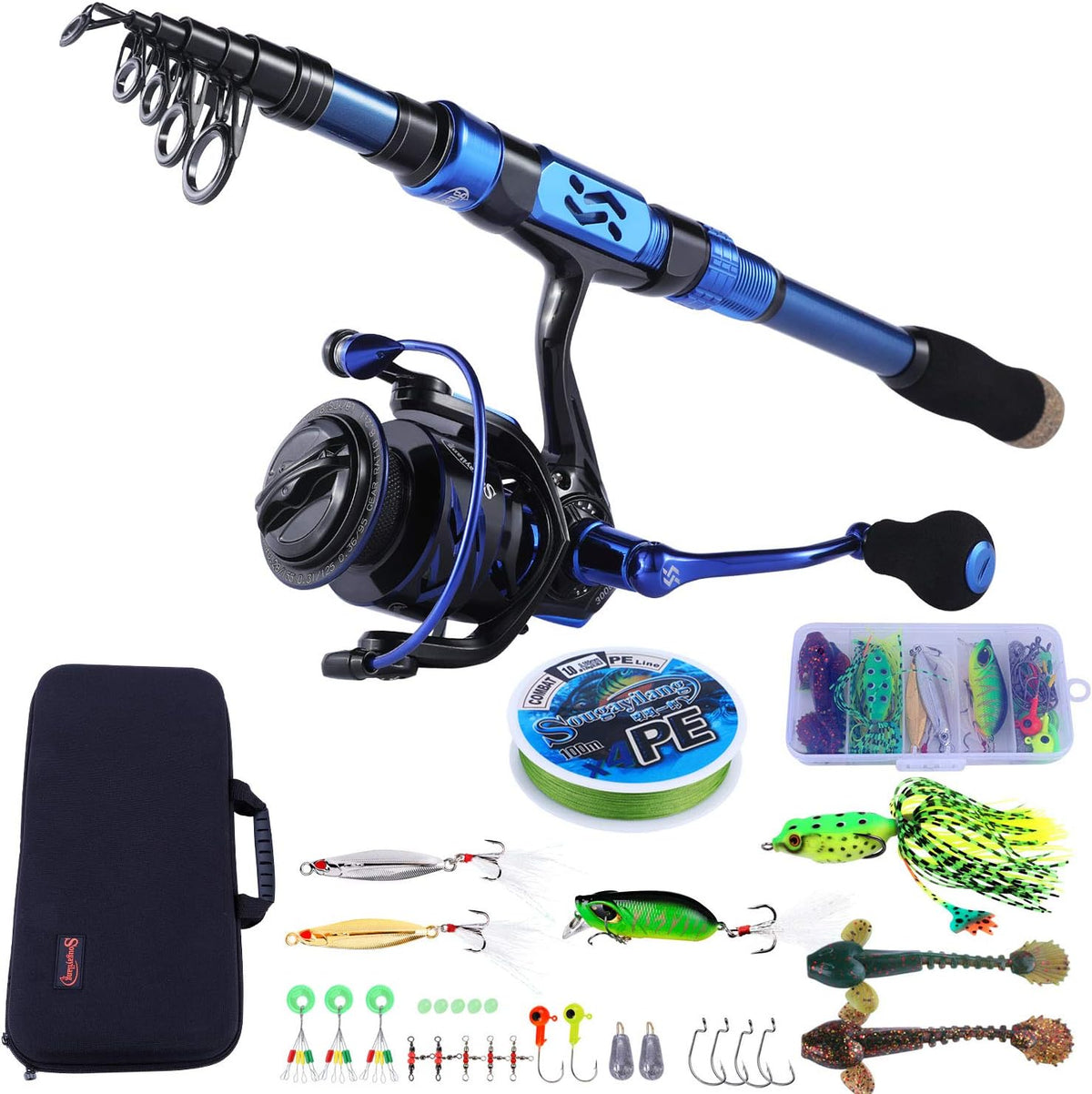 Carbon Fiber Telescopic Fishing Rod and Reel Combo with Carrying Case R88430