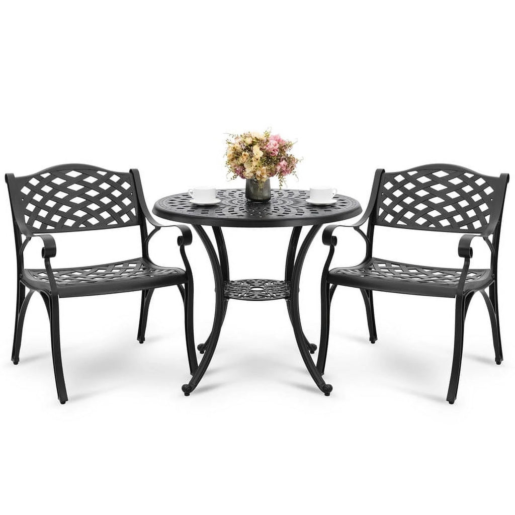 3 Piece Aluminum Patio Bistro Set with Umbrella Hole Z7701