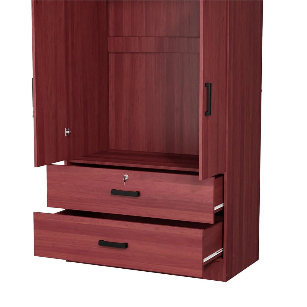 Mahogany Armoire Wardrobe with Mirror & Drawers F13988
