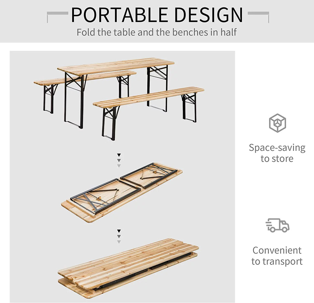 6' Portable Wooden Picnic Table and Bench Set X9403