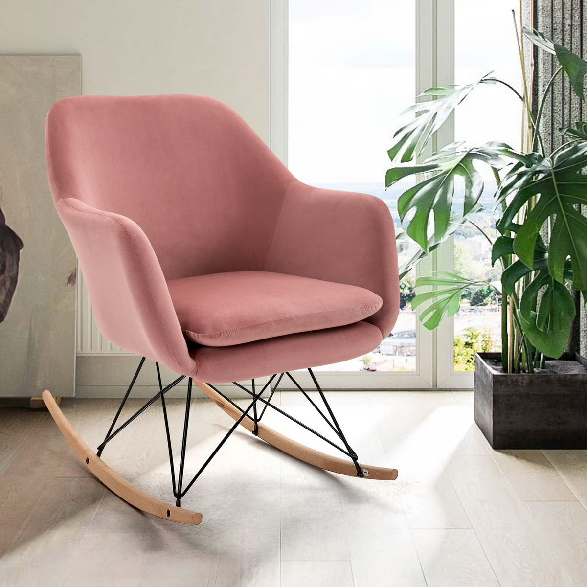 Pink Fabric Rocking Chair with Backrest M22106