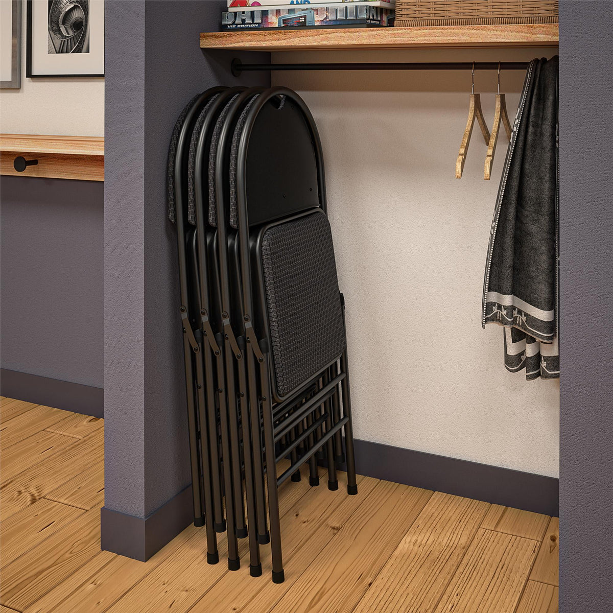 Black Fabric Padded Metal Folding Chair 4-Pack R1131