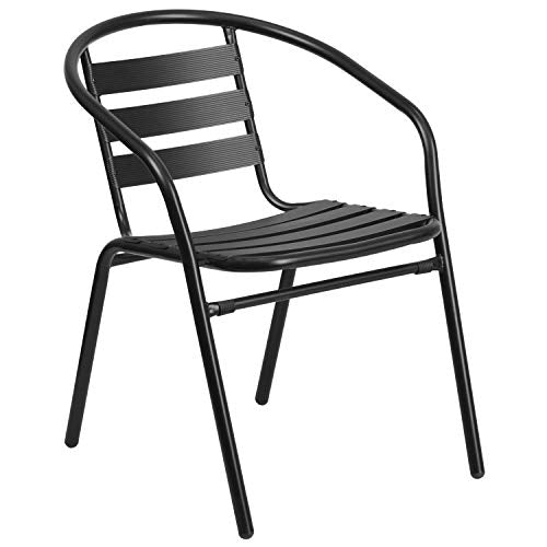 Rectangular Metal Patio Table & Chairs Set with Tempered Glass Top and 4 Black Aluminum Stacking Chairs Z147193
