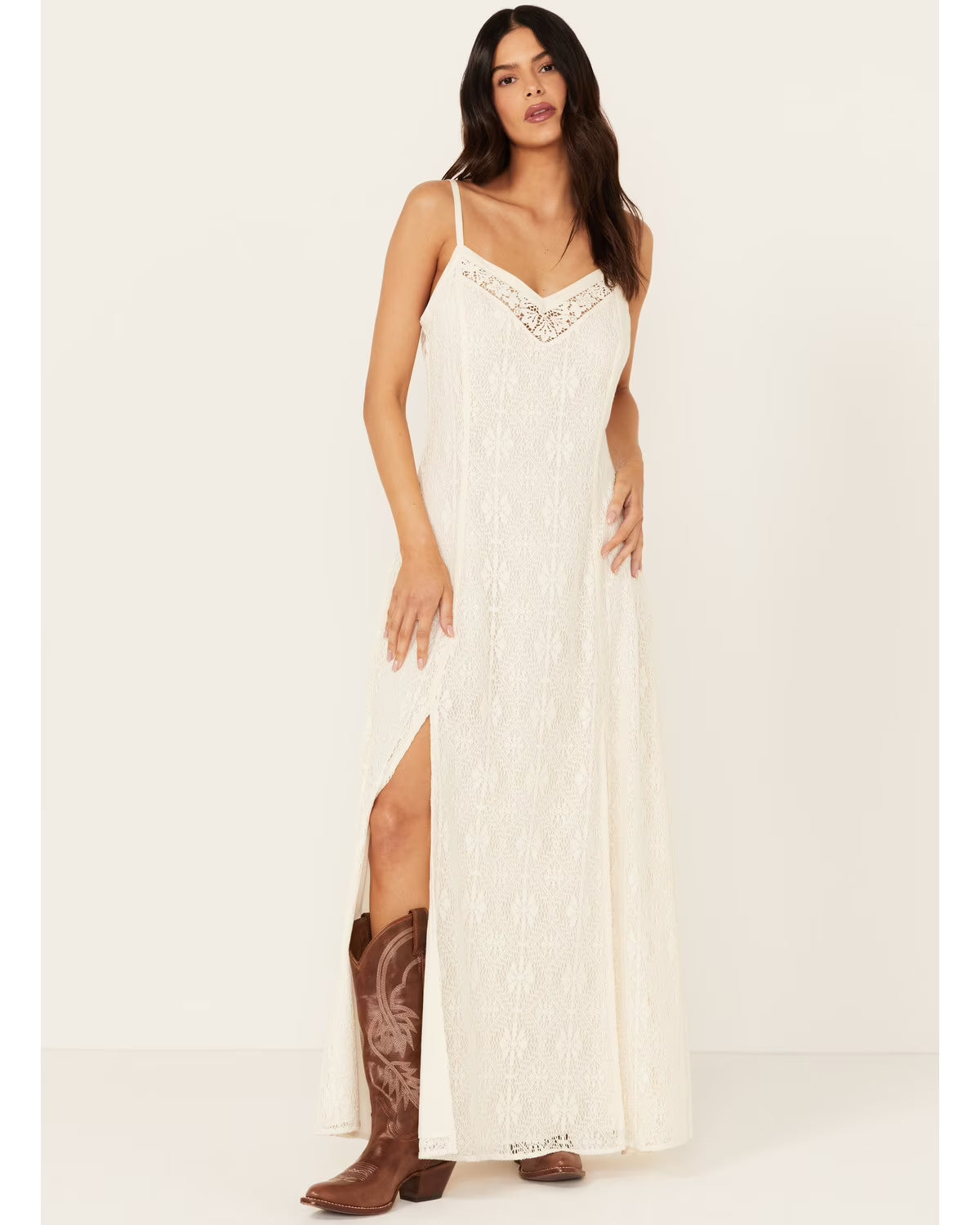 Ivory Maxi Lace Slip Dress J6326