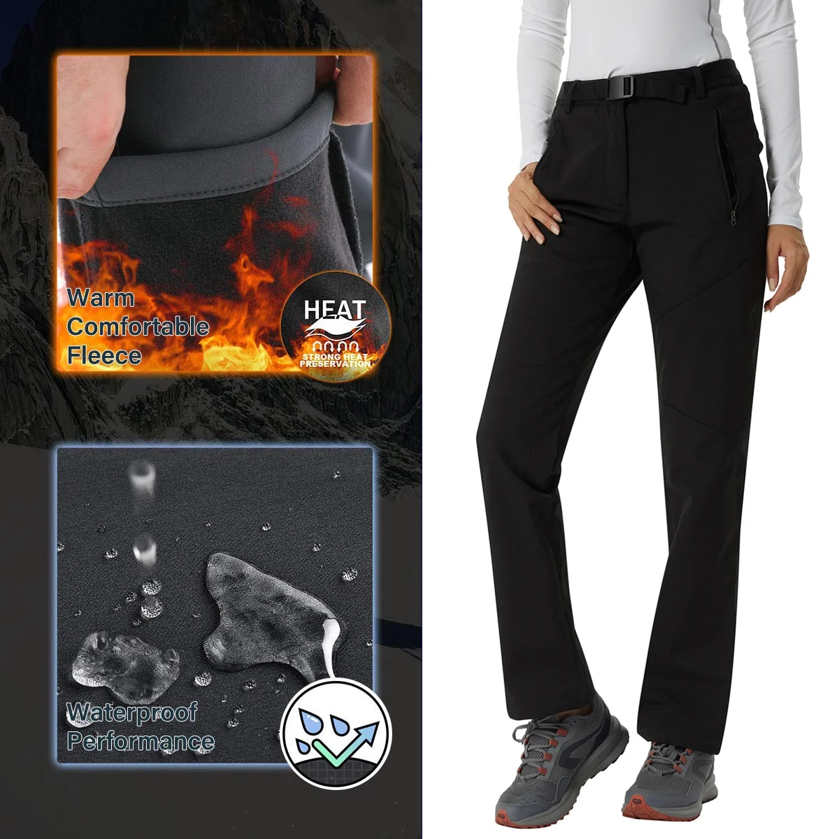 Women Fleece Lined Softshell Snow Pants Size M I674838