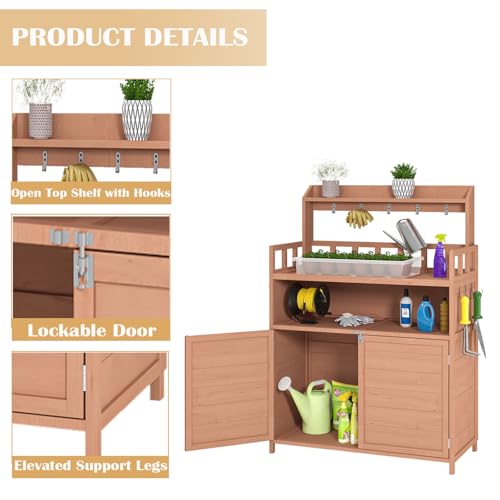 Brown Wooden Potting Bench with Storage Cabinet K783994