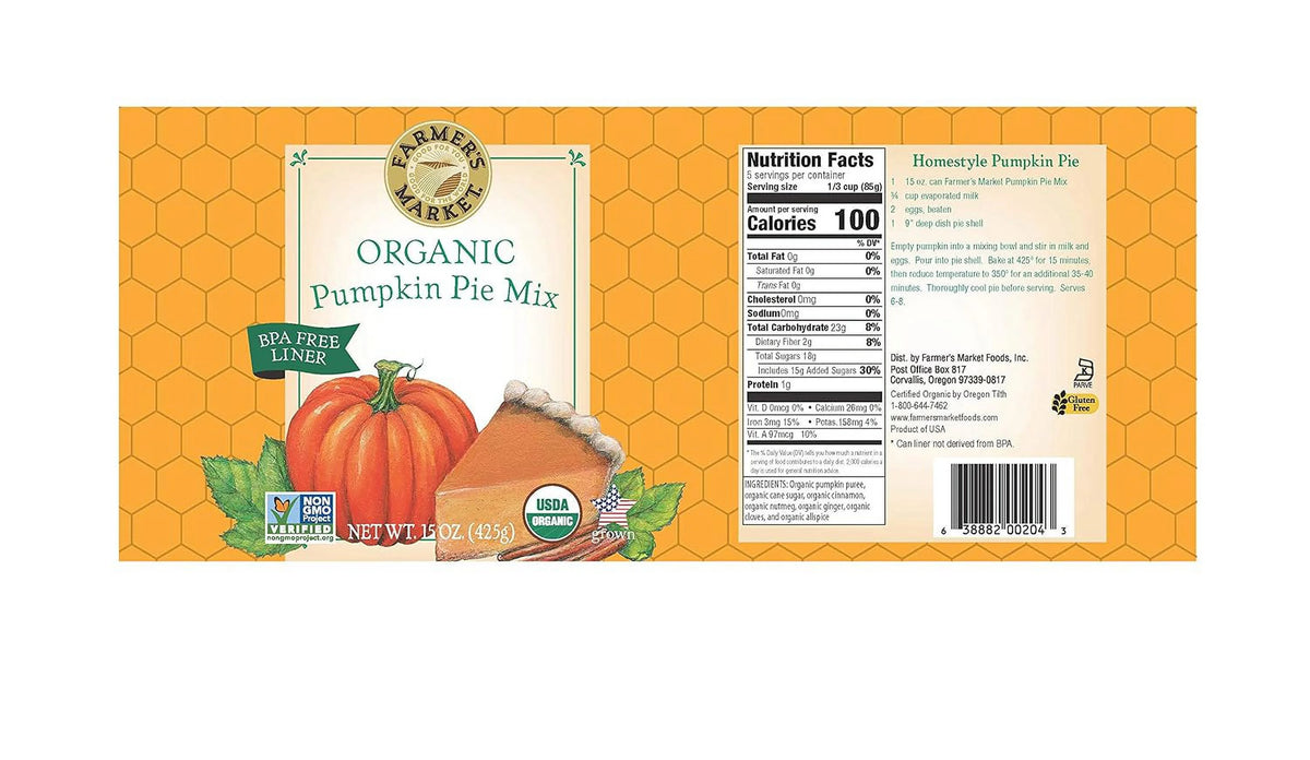 Organic Canned Pumpkin Pie Mix 15-Ounce Cans Pack Of 12 L694