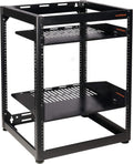 15U Open Frame 4 Post Rack with 2 Vented Shelves R167