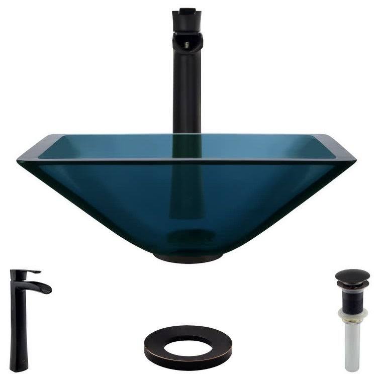 Glass Vessel Bathroom Sink with Vessel Faucet U302149