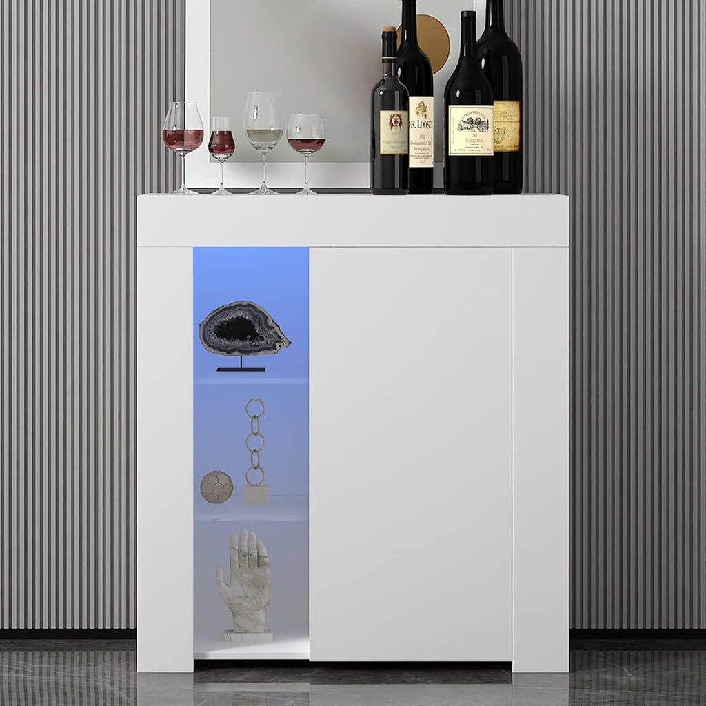 White High Gloss Sideboard Buffet Storage Cabinet with Led Lights U121