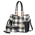 Black Checkered Shoulder Bag & Matching Wallet 2-Piece Set P4048