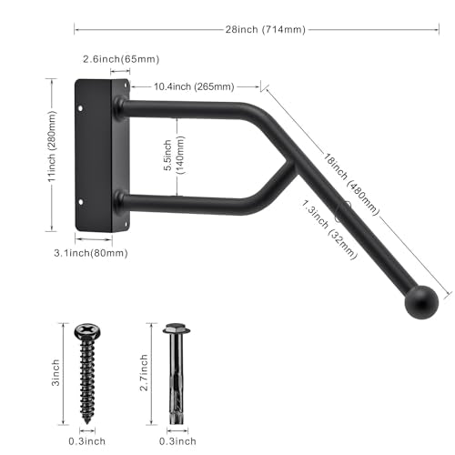 Heavy Duty Handrail Jamb-Mount Handrail for 1-3 Steps Fully Welded Iron Handrail 28'' Long 1.3'' Dia Q6914