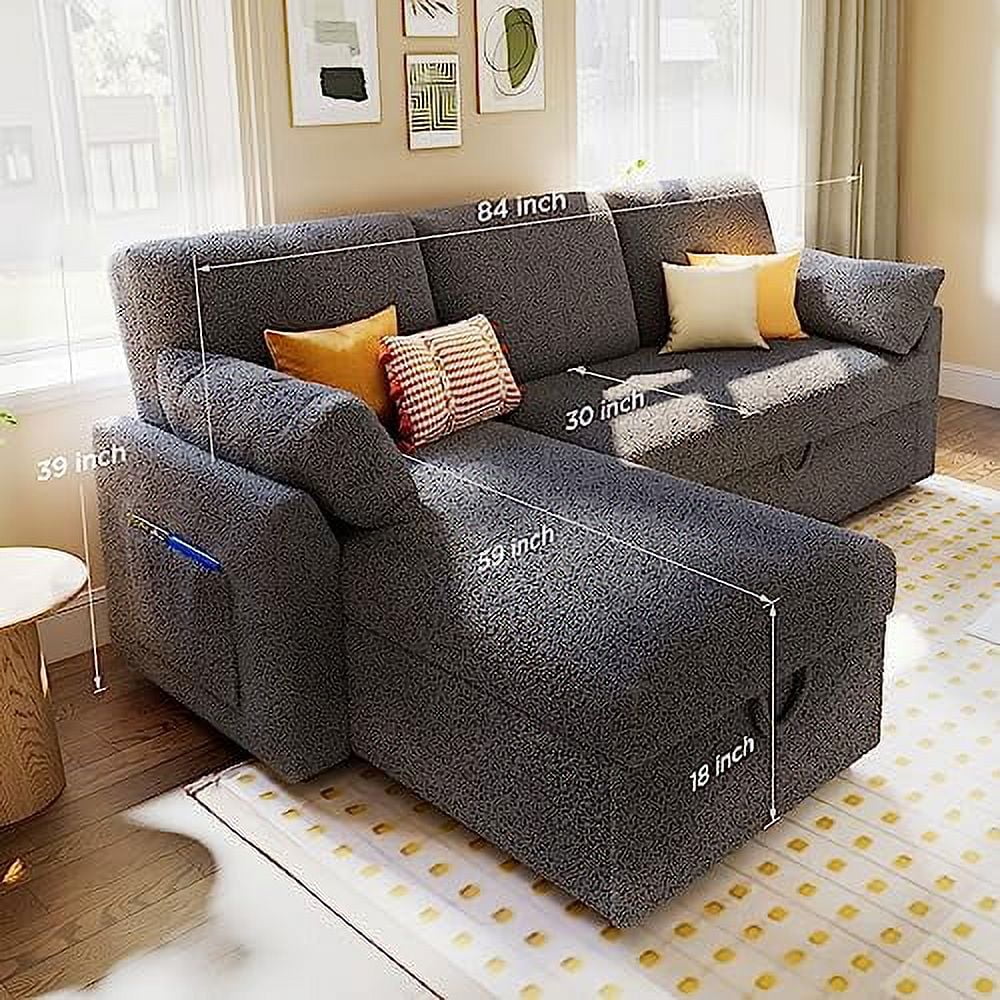 White Sherpa Sleeper Sofa with Storage Chaise V601179