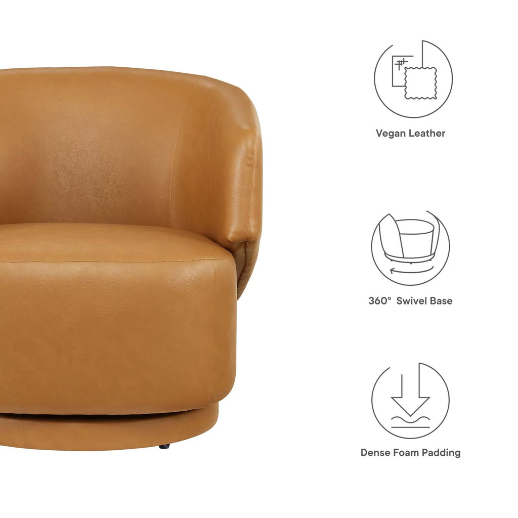 Tan Vegan Leather Fabric and Wood Swivel Chair Z484601
