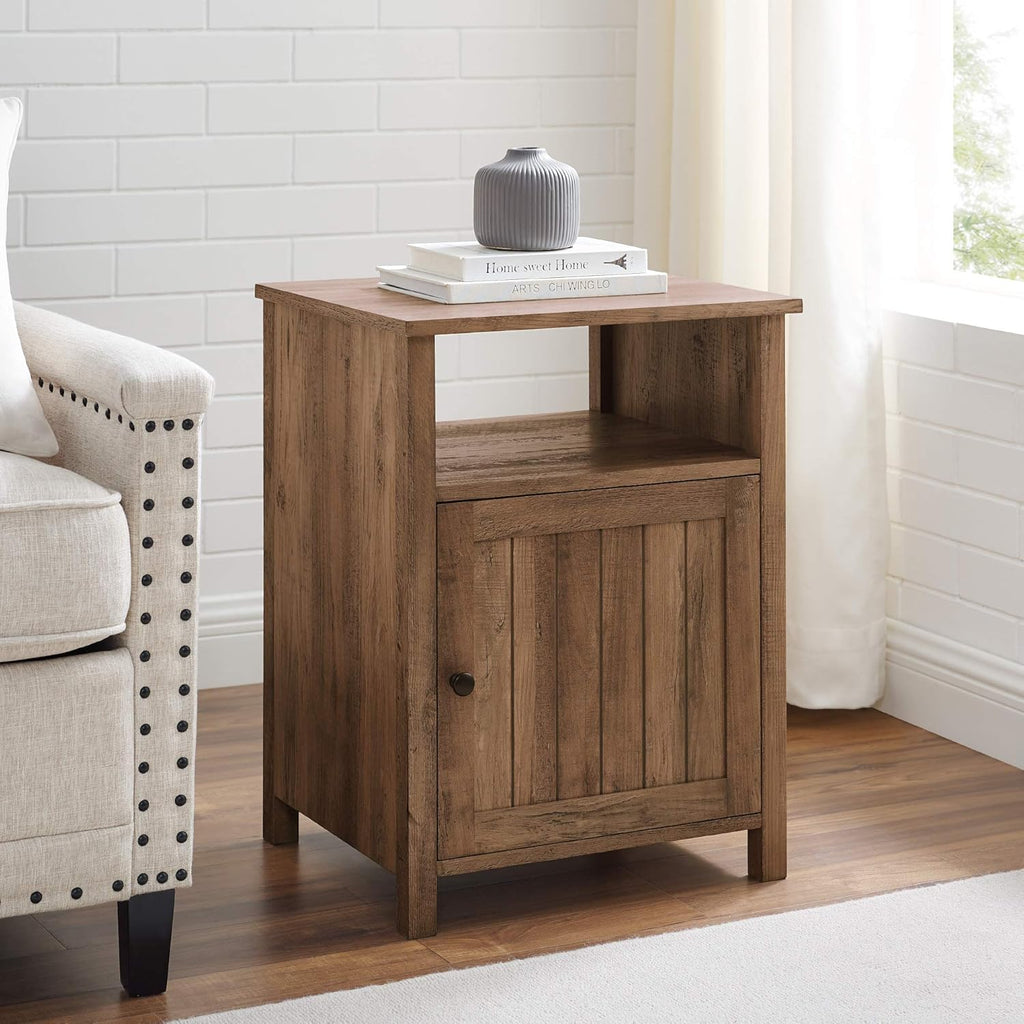 Rustic Oak Wood Side Accent Table with Cabinet Door Z94892