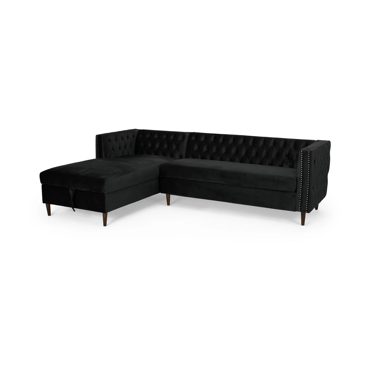 Black Velvet Sectional Sofa with Storage Chaise Q272449