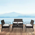 4 PCs Outdoor Wicker Conversation Set with Tempered Glass Coffee Table S803