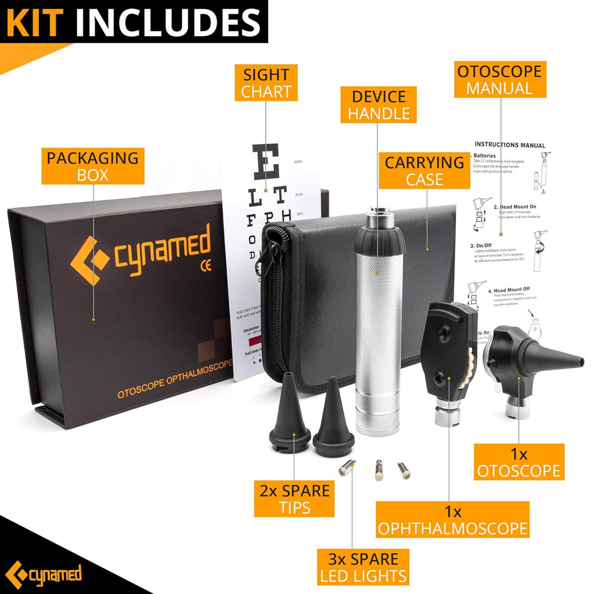 2-in-1 Ear Scope Set with Sight Chart, Replacement Tips, and Carry Case S4331