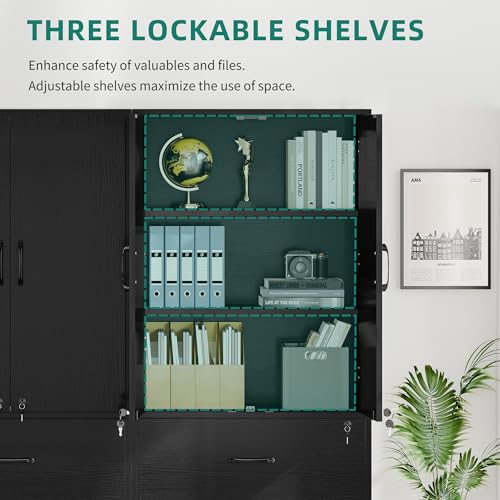 Black Wood File Cabinets with Doors and Adjustable Shelves L211599