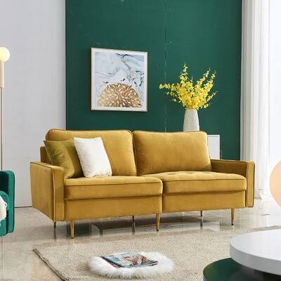 Yellow Velvet Square Arm Sofa Q9254