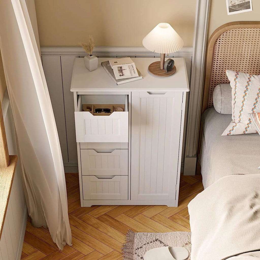 White 33" Wooden Storage Cabinet with Door and 4 Drawers P69854