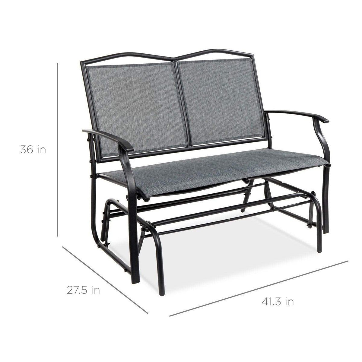 2 Seater Mesh Patio Loveseat Swing Glider with Armrests in Grey T7112