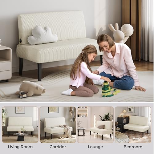 Beige Corduroy Armless Loveseat Futon I193