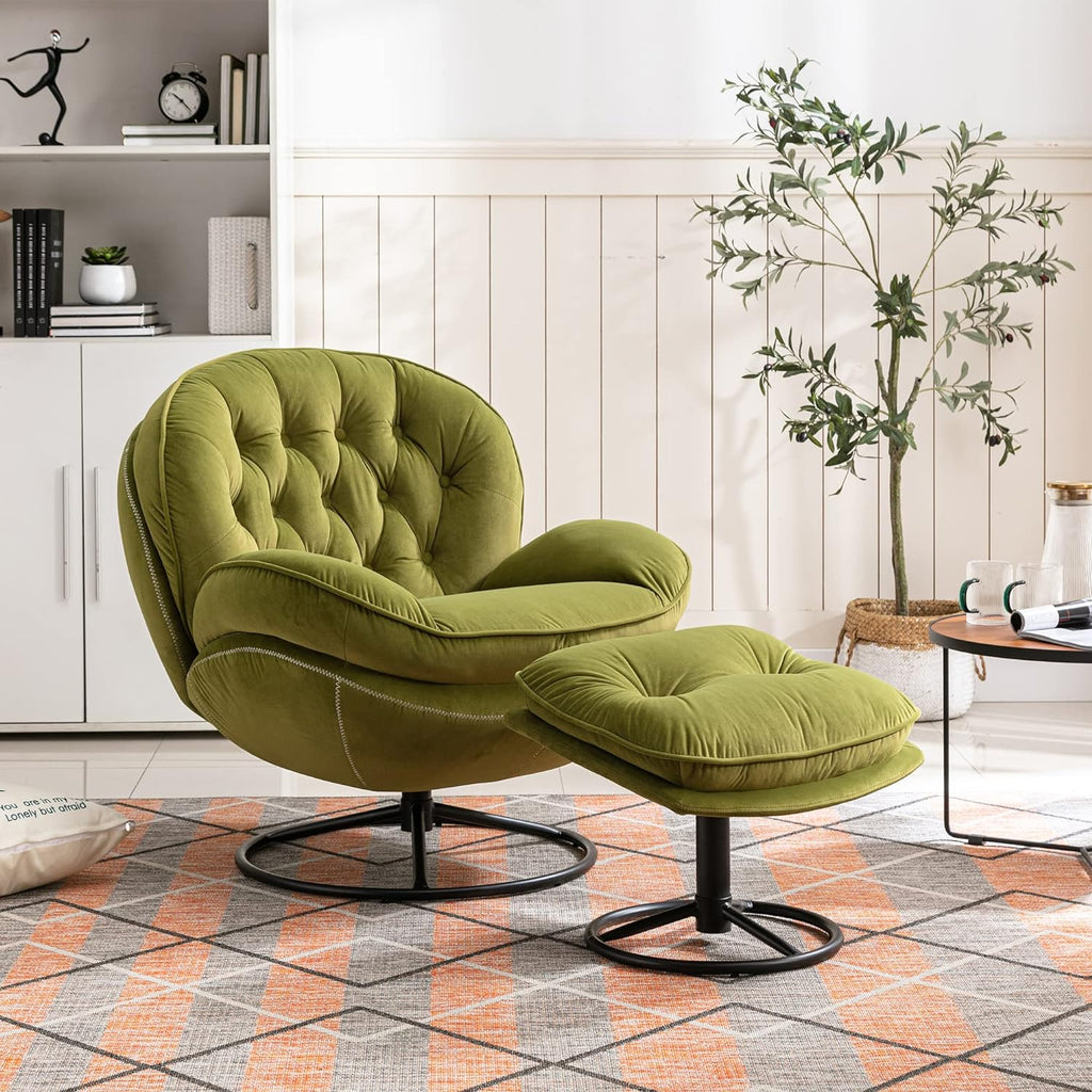 Light Green Velvet Swivel Accent Chair with Ottoman D496507