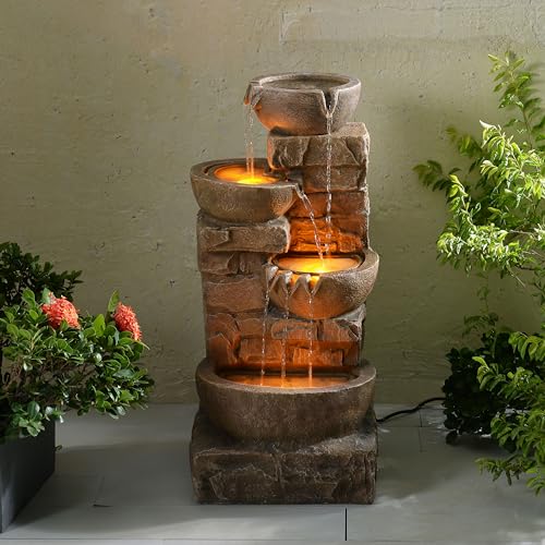 LED Outdoor Water Fountain Stone Gray U36785