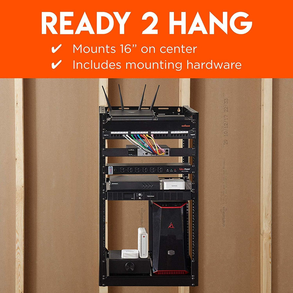15U Open Frame 4 Post Rack with 2 Vented Shelves R167