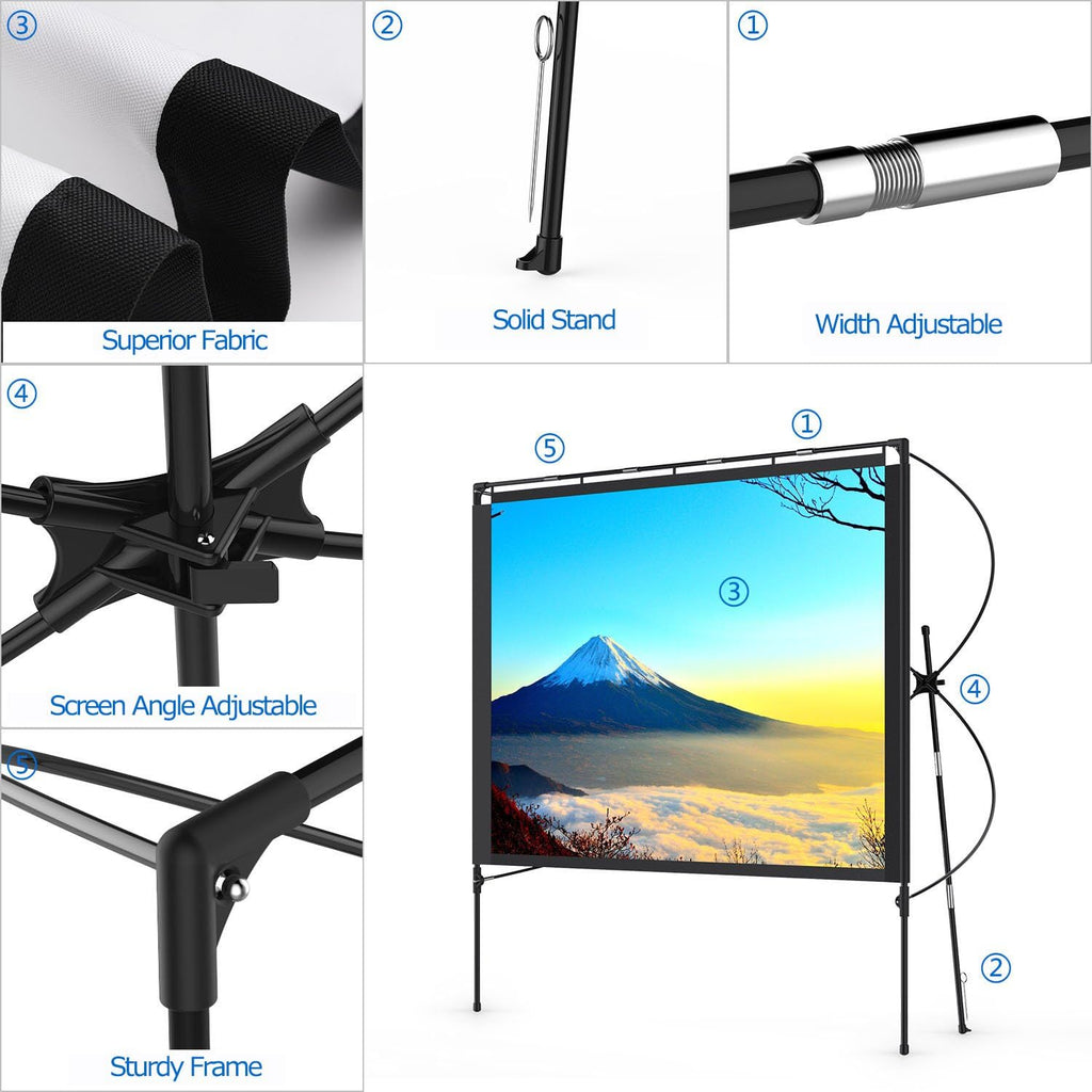 80 Inch Foldable Portable Outdoor Projector Screen with Stand and Bag W387