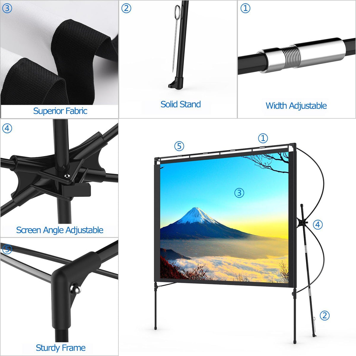 80 Inch Foldable Portable Outdoor Projector Screen with Stand and Bag W387