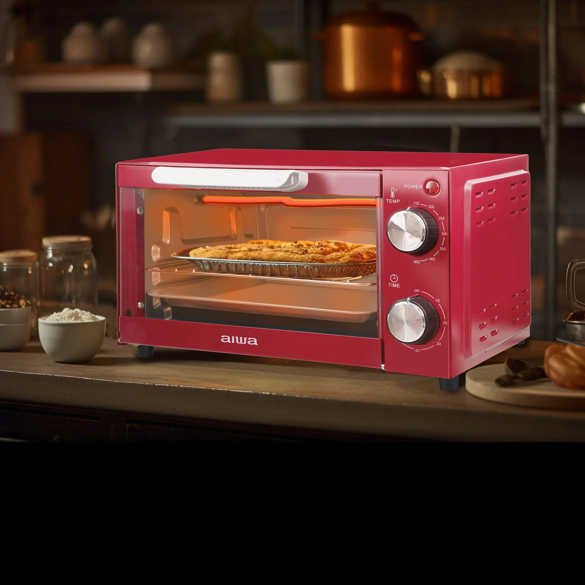 750W Red 4 Slice Toaster Oven with Baking Tray K52980