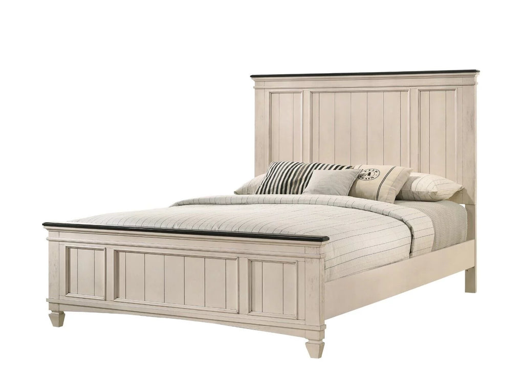 3pc Queen Size Panel Headboard Bed and 2x Nightstands Set Beige Wooden Z6520