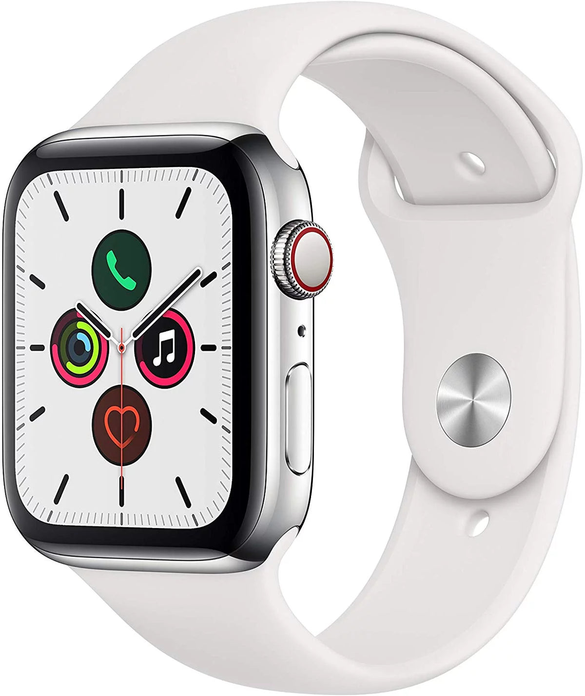 44mm Stainless Steel Apple Watch Series 5 with White Sport Band Z253