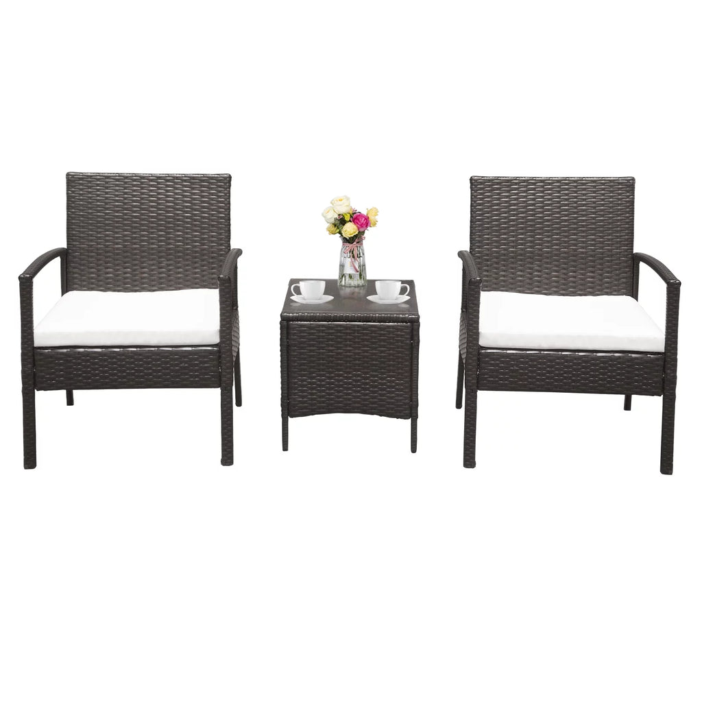 4 PCs Outdoor Wicker Conversation Set with Tempered Glass Coffee Table S803