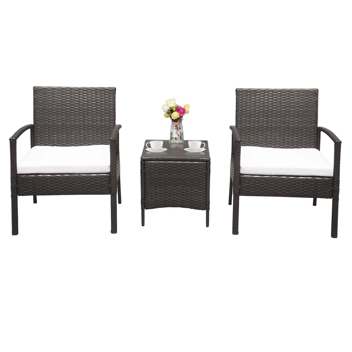 4 PCs Outdoor Wicker Conversation Set with Tempered Glass Coffee Table S803