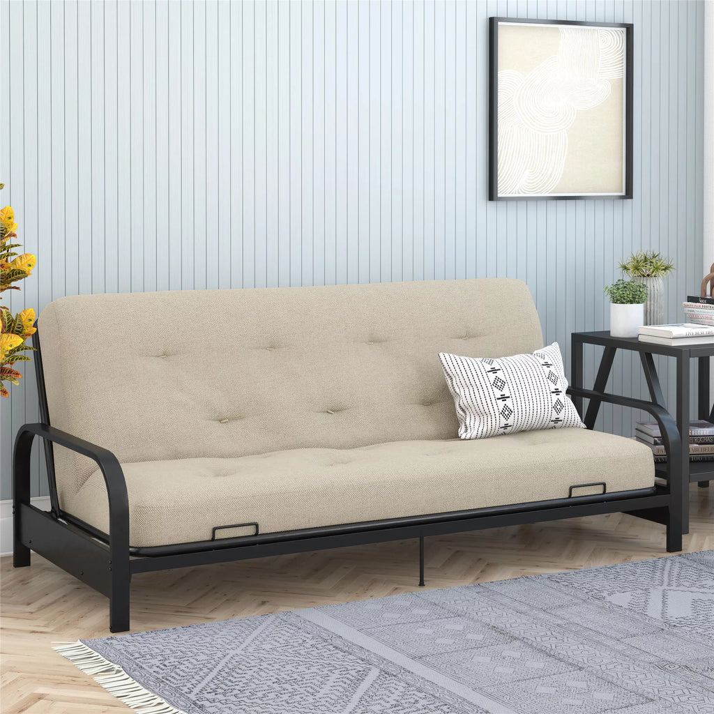 Full True Black Polyester Linen Futon Mattress U586