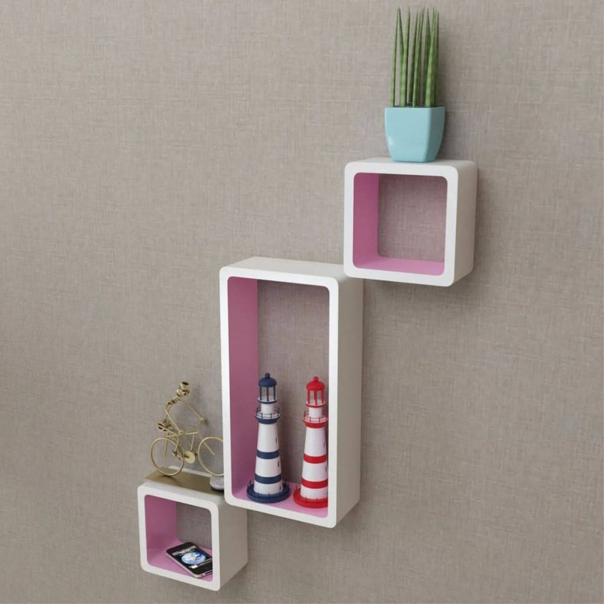 White and Pink Wall Cube Shelves 6 Pcs M8205