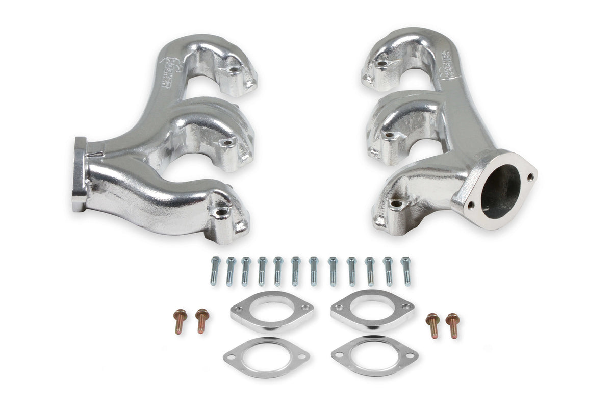 Cast Iron Exhaust Manifolds 2-1/2" Outlet Silver Ceramic Coated Y640799