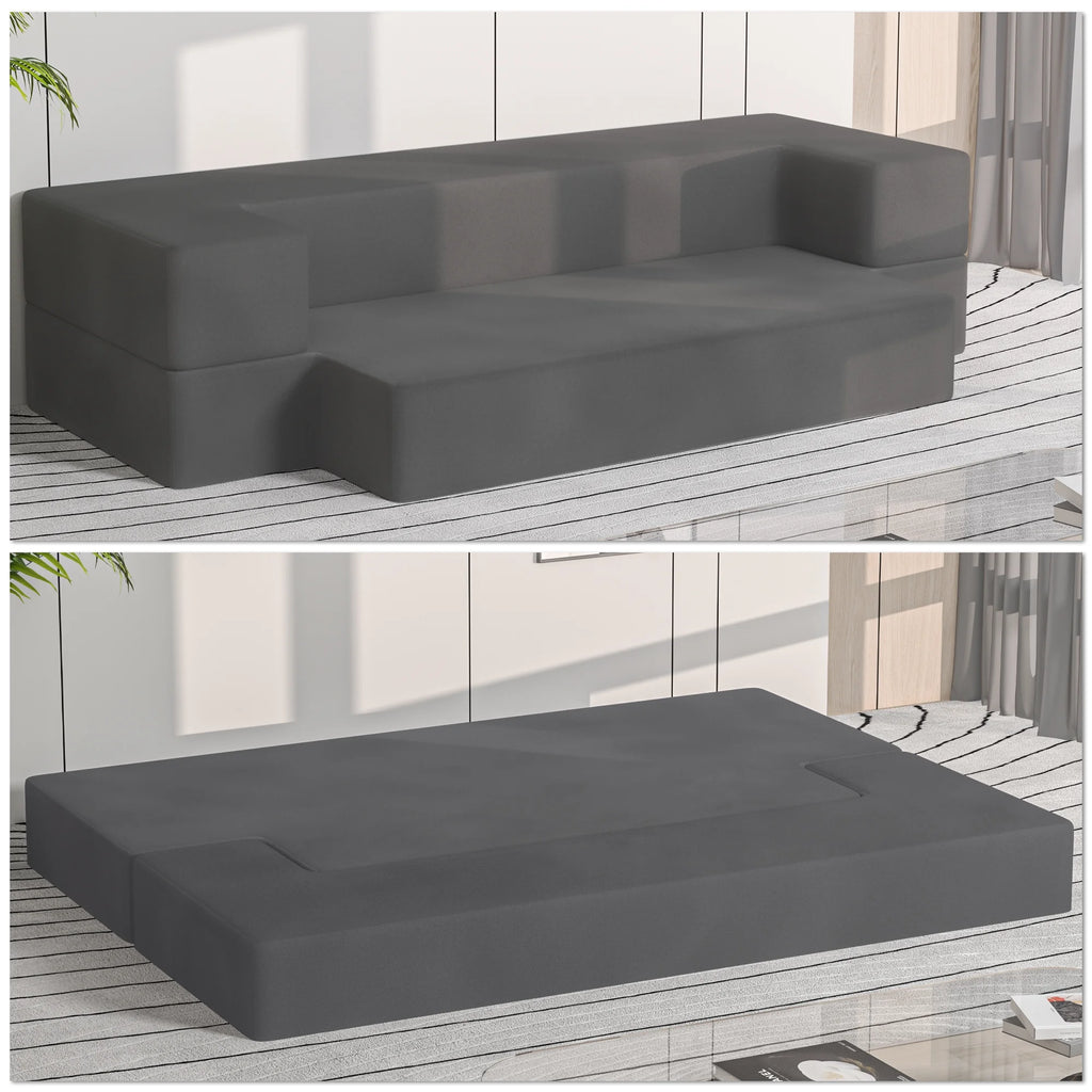 8 Inch Memory Foam Folding Sofa Bed Couch Dark Grey Queen S776