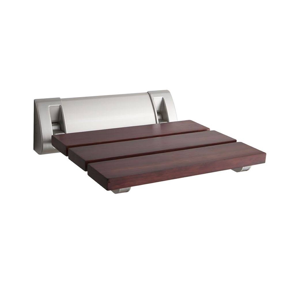 Sapele Folding Shower Seat with Chrome Hinges Solid Wood Wall Mount Y327144
