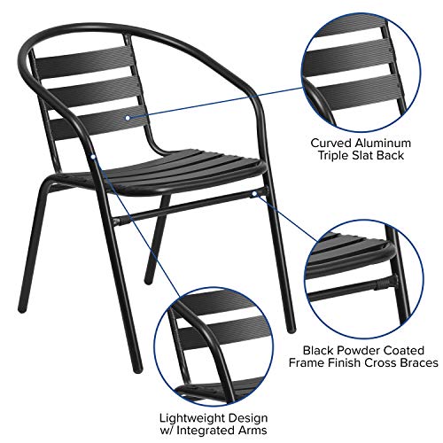 Rectangular Metal Patio Table & Chairs Set with Tempered Glass Top and 4 Black Aluminum Stacking Chairs Z147193