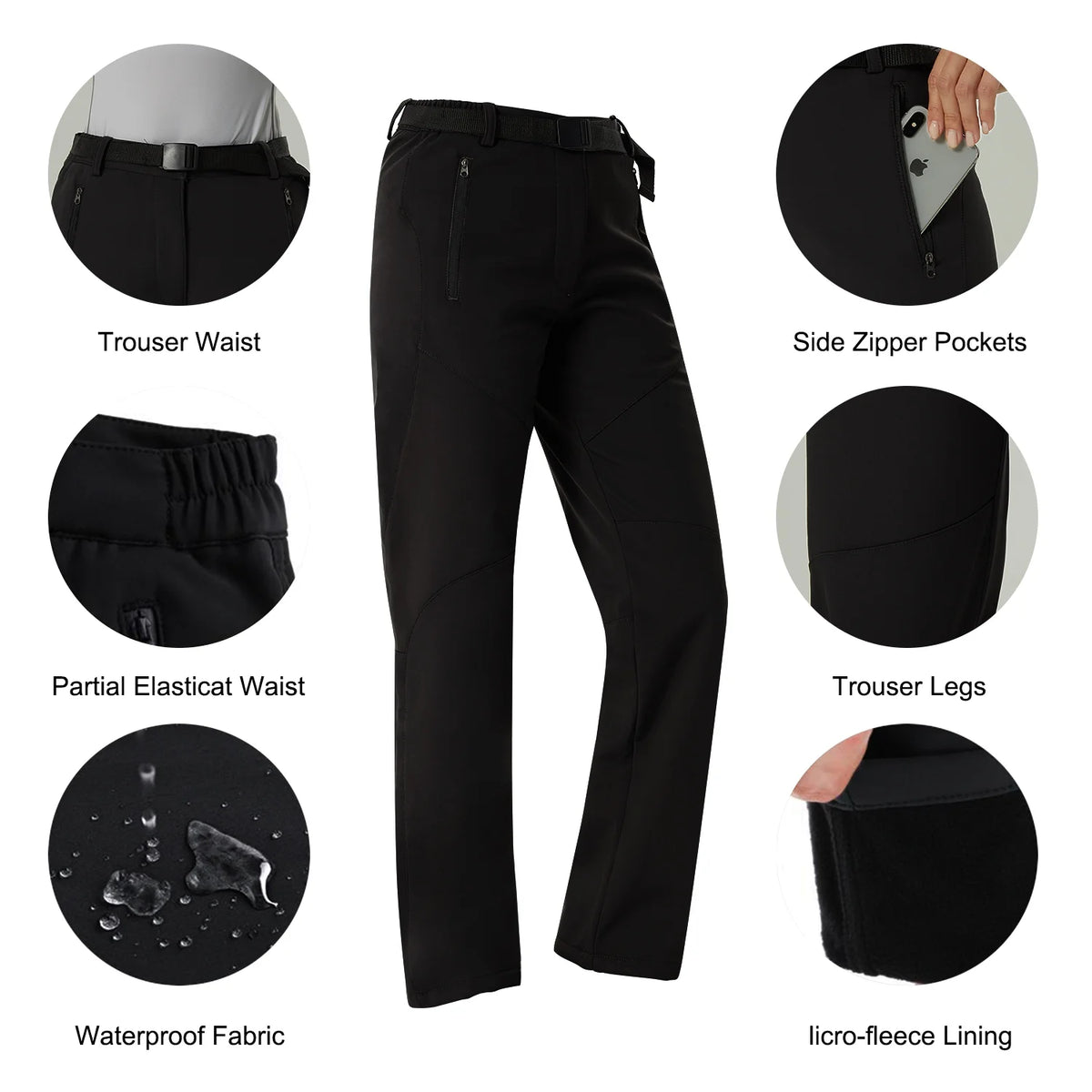 Women Fleece Lined Softshell Snow Pants Size M I674838