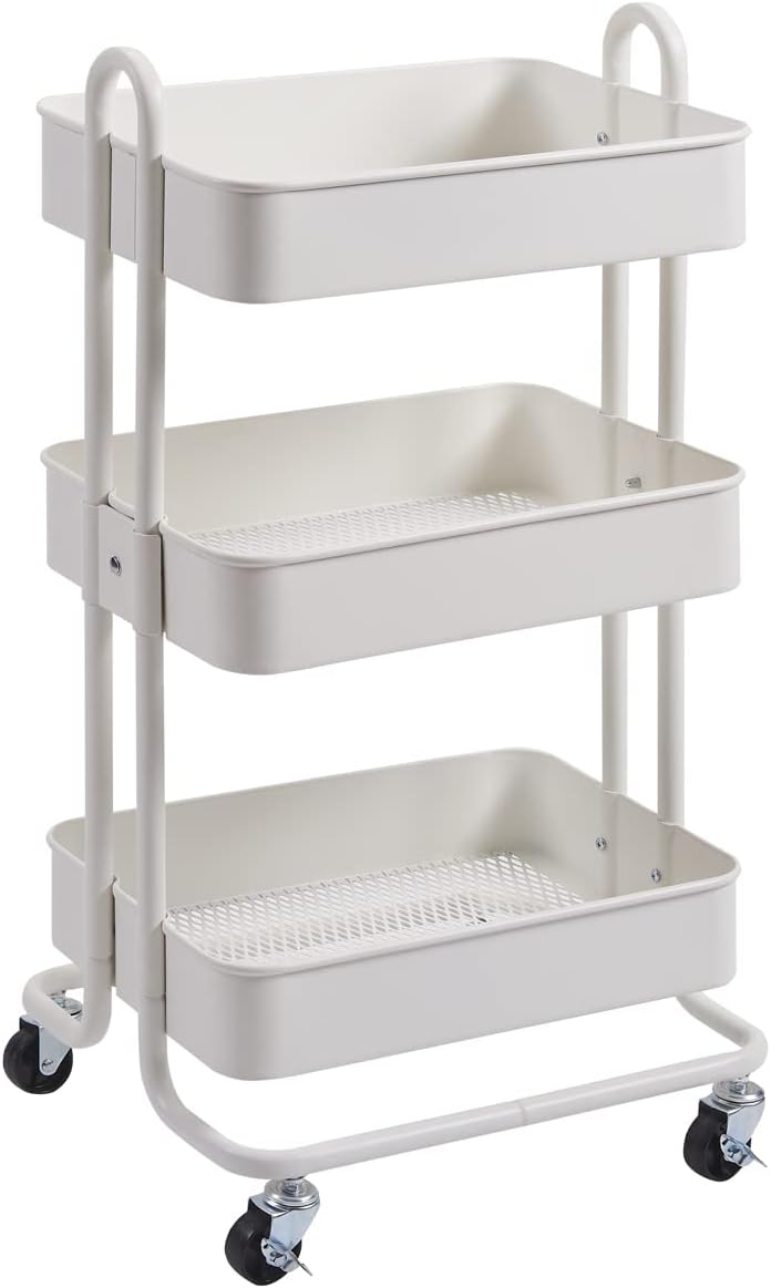 3-Tier Black Metal Rolling Utility Cart K6264