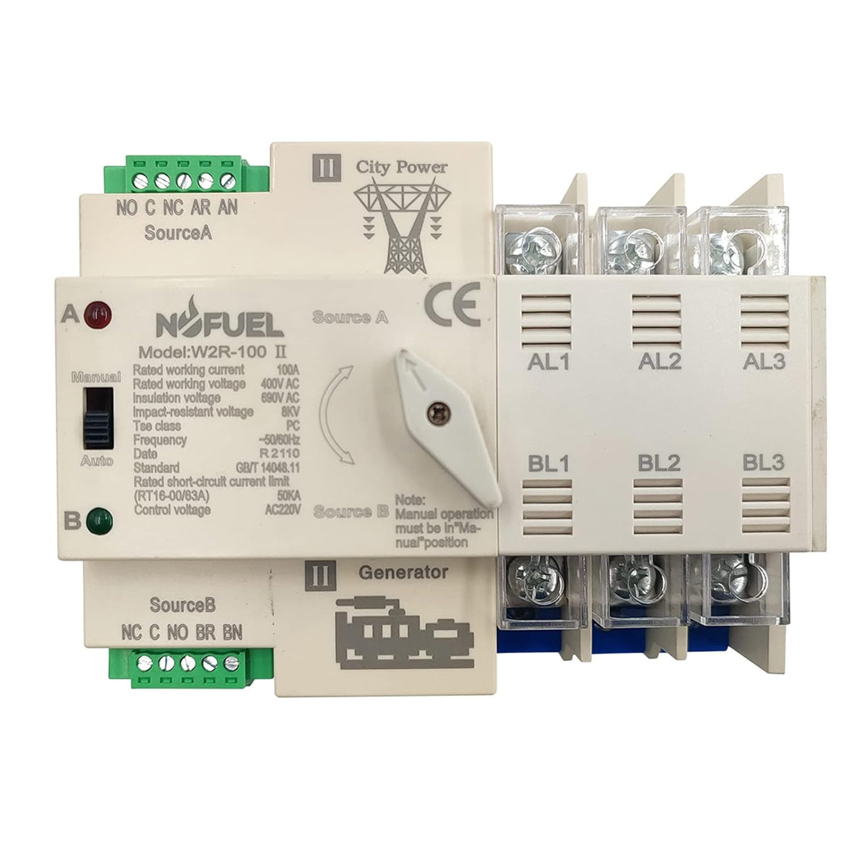 2P 100A Dual Power Automatic Transfer Switch Din Rail 220V Pack of 2 U497