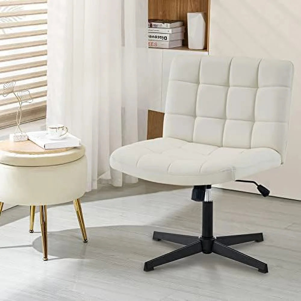 Beige Armless Wide Seat Height Adjustable Swivel Desk Chair A471146