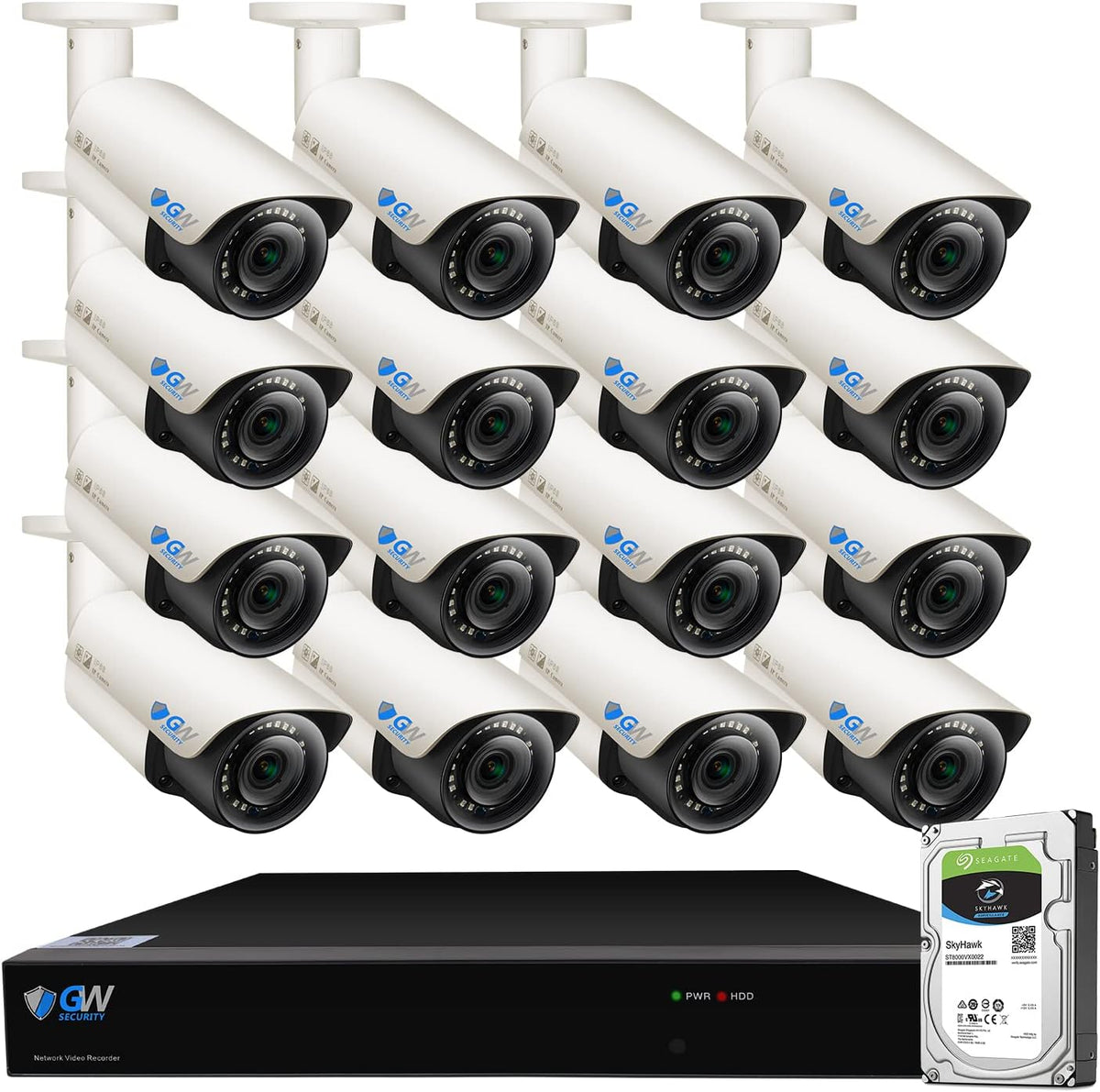 16 Channel 4K 8MP Network NVR 5MP IP Security Camera System with 16 x 1920P PoE Bullet Cameras and 4TB HDD O83489